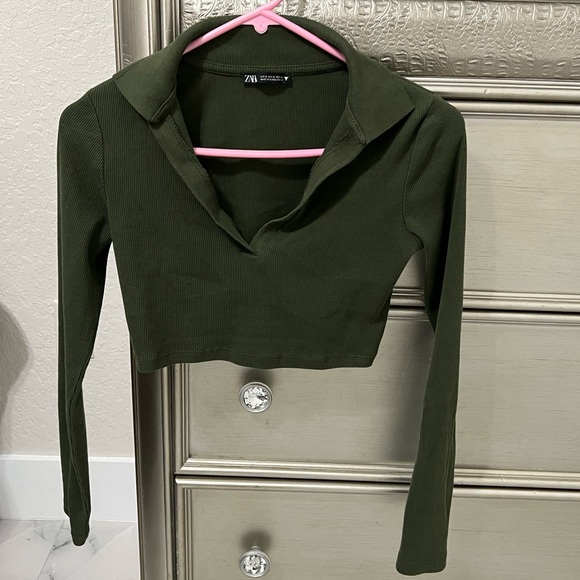 ZARA Ribbed Collared Crop Top - Picture 2 of 4